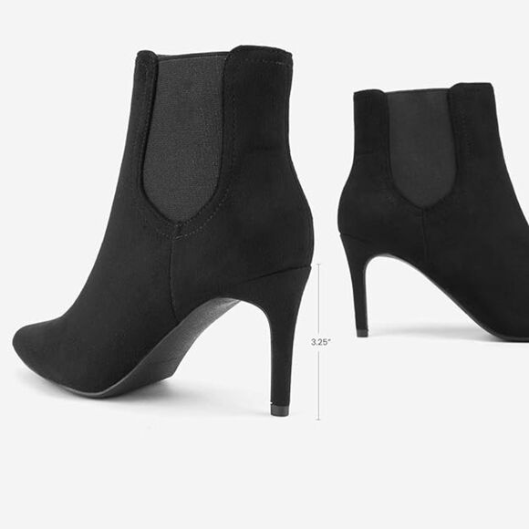Black Suede Pointed Toe Stiletto High Heel Ankle Booties Size 6 B(M) US Kizzy-1 - Picture 3 of 6